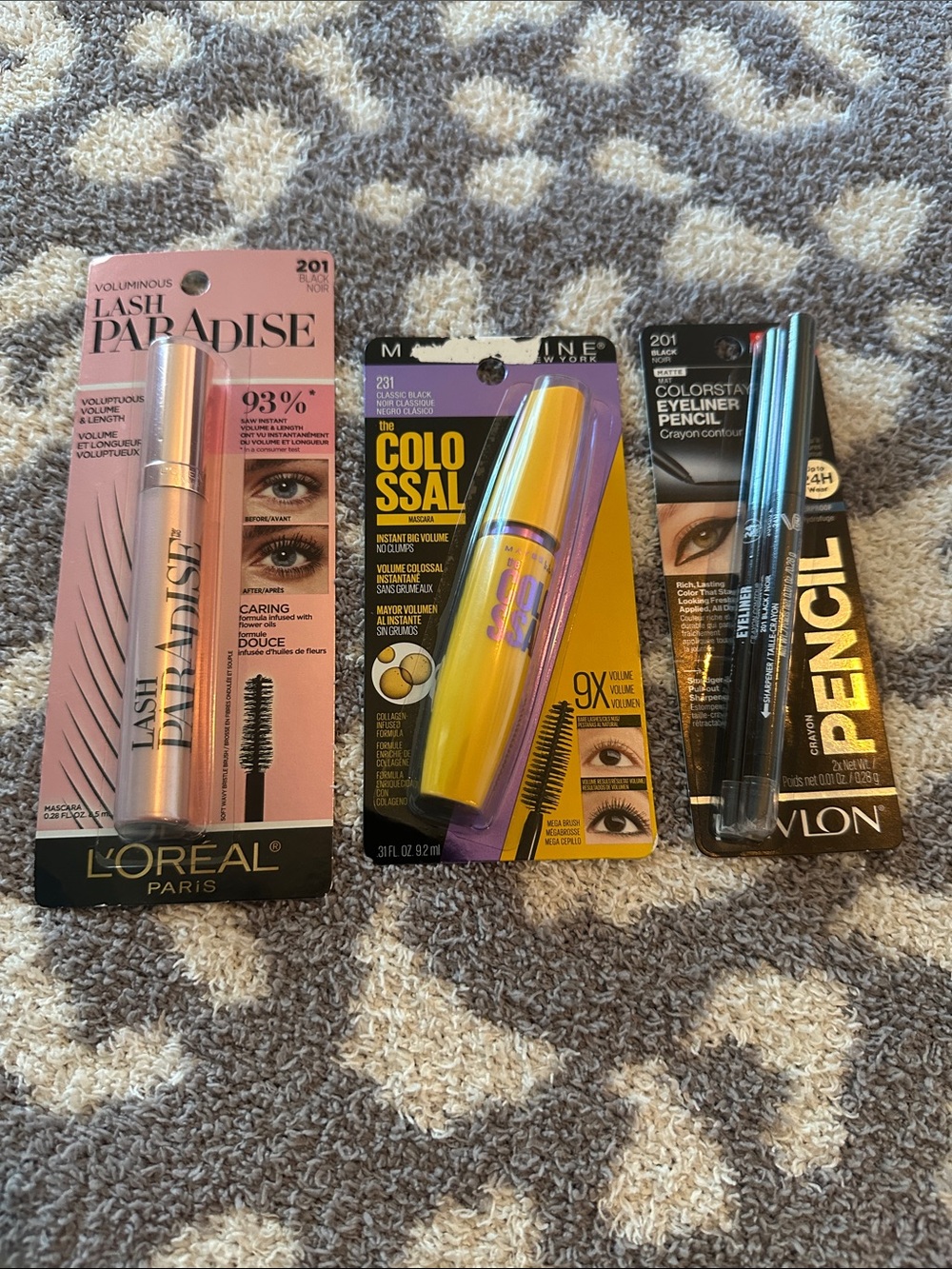 Maybelline Colossal, L'Oreal Lash Paradise & Revlon Eyeliner Set